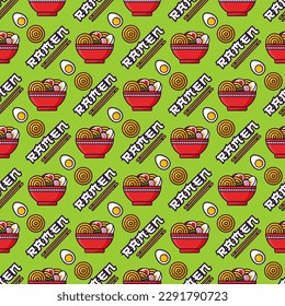 Seamless pattern ramen doodle background for label product, background, cover, print, business, sticker, and more
