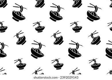 Seamless pattern with ramen noodle bowl with chopsticks silhouette vector