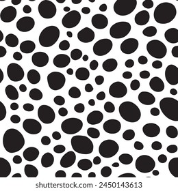 Seamless pattern of random black spots on a white background, resembling Dalmatian fur