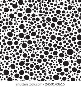 Seamless pattern of random black spots on a white background, resembling Dalmatian fur