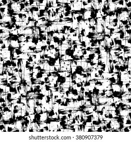 Seamless pattern of random brush strokes and stains. Hand drawn inky texture. Grunge vector background.