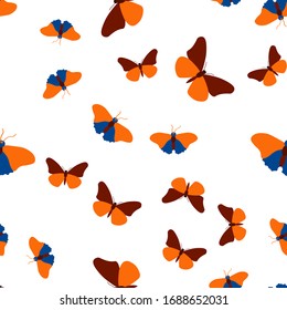 Seamless pattern with random butterflies. Vector illustration.