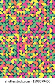 Seamless pattern with random colored quarter circles Generative Art background illustration