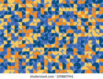 Seamless pattern with random colored quarter circles Generative Art background illustration