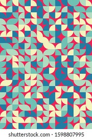 Seamless pattern with random colored quarter circles Generative Art background illustration