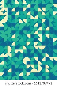 Seamless pattern with random colored quarter circles Generative Art background illustration