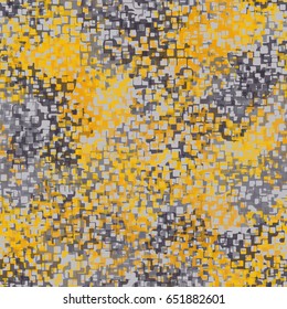 Seamless pattern. Random colored spots. The chaos of color. Fashionable camouflage. Yellow, gray tones.