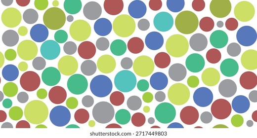 Patrón sin fisuras de círculos coloridos aleatorios sobre fondo blanco Diseño de Vector de fondo abstracto moderno juguetón.