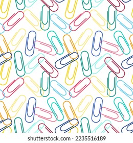 Seamless pattern random colorful paper clips