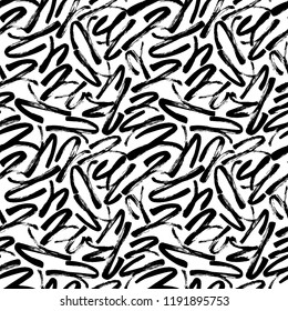 Seamless pattern with random freehand brush strokes. Modern monochrome texture. Simple geometric texture. Chaotic swirled lines.