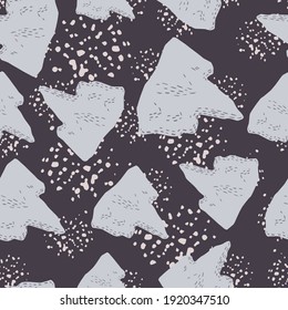 Seamless pattern with random grey iceberg ornament in doodle style. Pale dark background with splashes. Great for fabric design, textile print, wrapping, cover. Vector illustration.