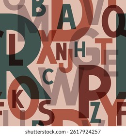 seamless pattern with random latin letters defferent size 