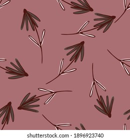 Seamless pattern with random outline flower doodle print. Dark pink background. Vintage botanic artwork. Flat vector print for textile, fabric, giftwrap, wallpapers. Endless illustration.