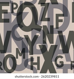 seamless pattern with random overlay latin letters defferent size 