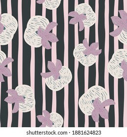 Seamless pattern with random persimmons ornament. Striped background. Fall harvest print. Great for fabric design, textile print, wrapping, cover. Vector illustration