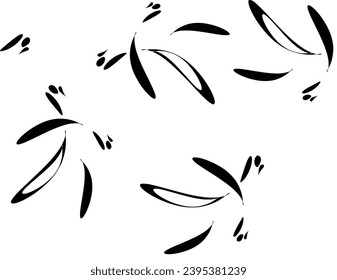 Seamless pattern of randomly arranged abstract contours and opaque silhouettes of leaves and small fruits. Gauzy background. Vector.