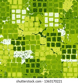 Seamless pattern with randomly arranged blocks on an abstract background.