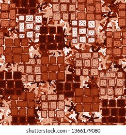 Seamless pattern with randomly arranged blocks on an abstract background.