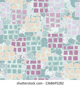 Seamless pattern with randomly arranged blocks on an abstract background.