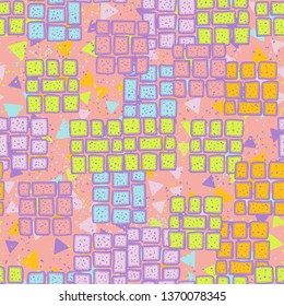 Seamless pattern with randomly arranged blocks on an abstract background.