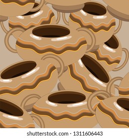 Seamless pattern with randomly arranged ceramic jugs. Vector illustration