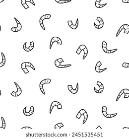 Seamless pattern of randomly arranged curved shrimps. Vector illustration of red shrimp, seafood wallpaper background.