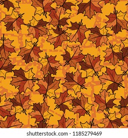 A seamless pattern with randomly arranged maple leaves against a lattice of perforated lines.
