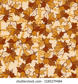 A seamless pattern with randomly arranged maple leaves against a lattice of perforated lines.