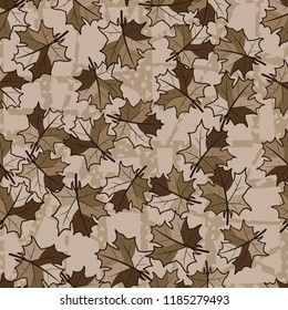 A seamless pattern with randomly arranged maple leaves against a lattice of perforated lines.