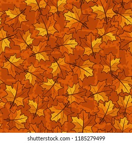 A seamless pattern with randomly arranged maple leaves against a lattice of perforated lines.