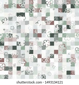 Seamless pattern with randomly arranged primitive images of flowers. Checkered background. Summer paint.