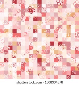 Seamless pattern with randomly arranged primitive images of flowers. Checkered background. Summer paint.