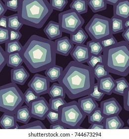 A seamless pattern of randomly arranged rounded pentagons.