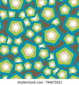 A seamless pattern of randomly arranged rounded pentagons.