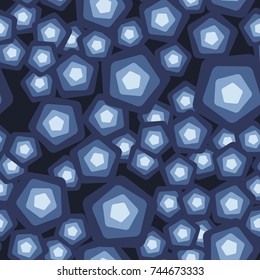 A seamless pattern of randomly arranged rounded pentagons.