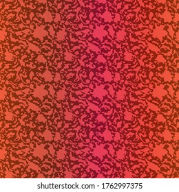 Seamless pattern of randomly chaotic wavy shapes in orange and red hues with gradient, hand drawing illustration