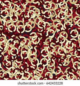 Seamless pattern. Randomly intertwined rings. Brown,  beige tones, dark gray.