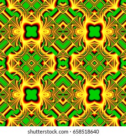 seamless pattern of randomly ordered elements rhombic structure funny green and yellow colors