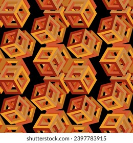 Seamless pattern with randomly placed geometric objects. Black background. Vector illustration