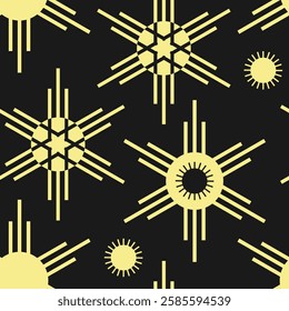 Seamless pattern with randomly placed stylized stars and other decorative elements. Vector illustration