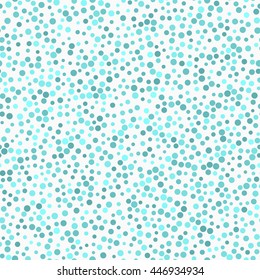 Seamless Pattern of Randomly Scattered Dots of Various Sizes and Shades of Cyan Color.