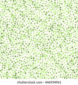 Seamless Pattern of Randomly Scattered Dots of Various Sizes and Shades of Fresh Green Color.