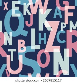 seamless pattern with randomly scattered letters defferent size 