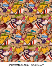 Seamless pattern of randomly scattered shoes