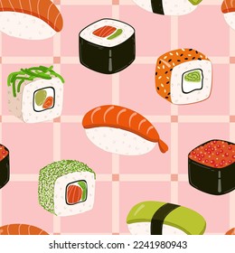 Seamless pattern with randomly shaped sushi