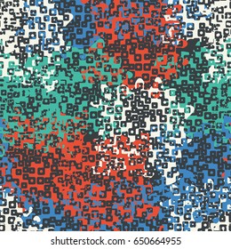 Seamless pattern. Randomly spaced colored spots. Fashionable camouflage. White, green, red, blue, gray.