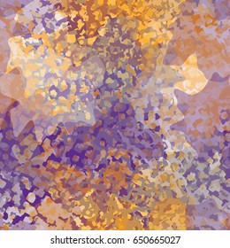 Seamless pattern. Randomly spaced colored spots. Fashionable camouflage. Yellow-purple tones.