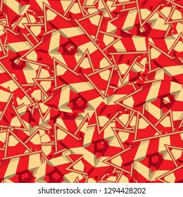 Seamless pattern of randomly spaced geometric shapes and fragments. Vector illustration