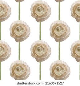Patrón sin foco con ranunculus. Fondo floral. Papel tapiz, papel de embalaje, diseño textil. Ilustración vectorial.