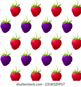 Seamless pattern raspberries and blackberries.For labels, menus, poster, print, or packaging design. Vector illustration.